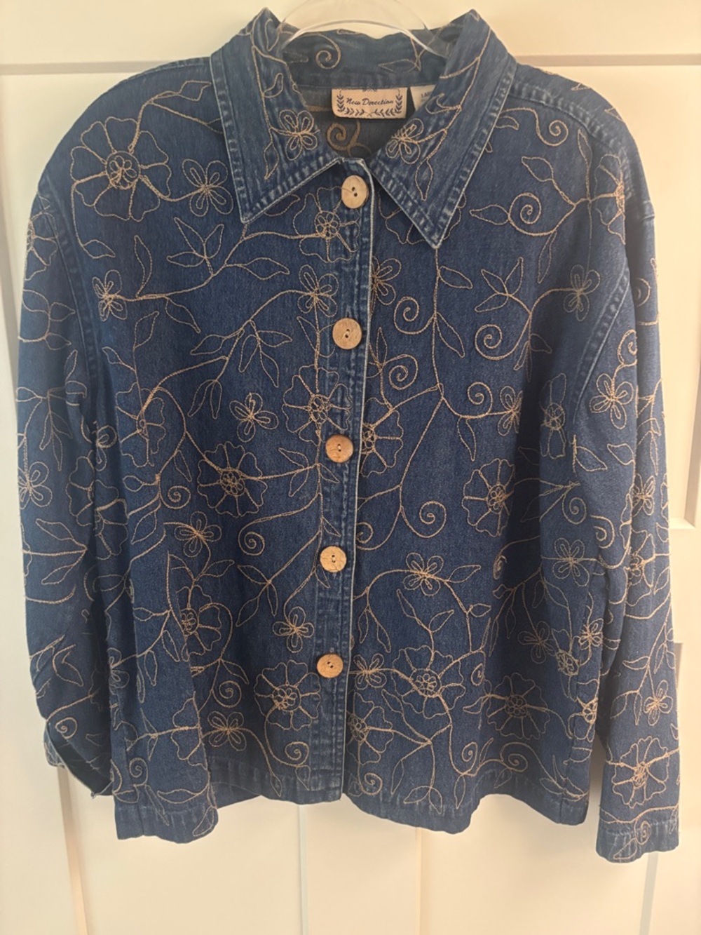 Vintage New Direction Floral Embroidered Denim Jean Jacket Size Medium